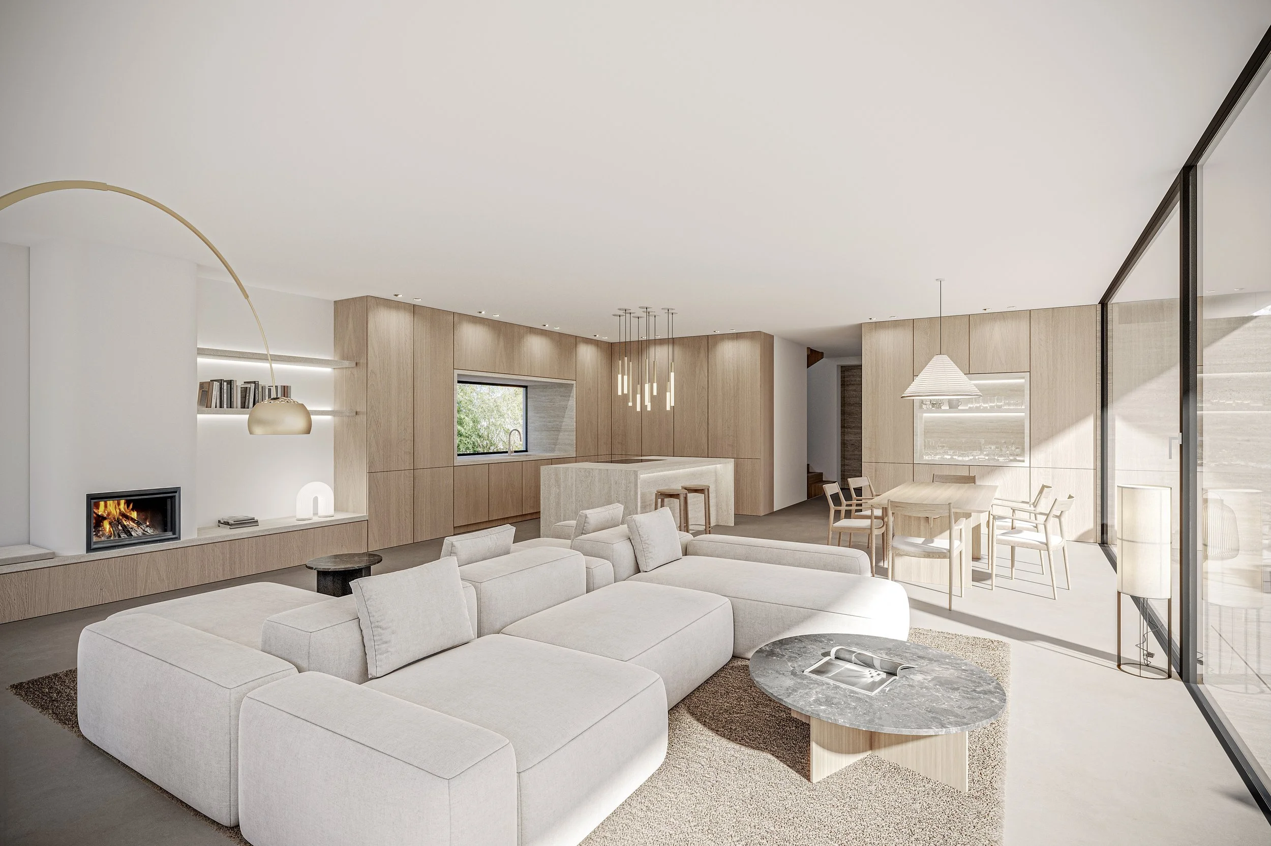 Villa Semplice am Zürichsee, Sichtbeton-Sockel mit Satteldach, Visualisierung